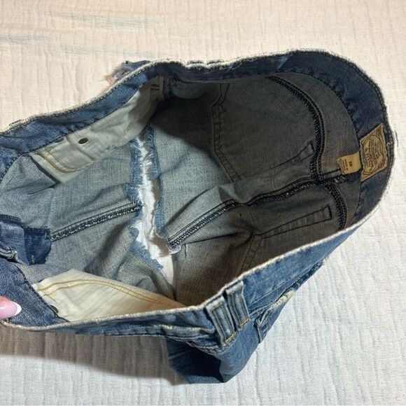 Vintage 90s Abercrombie & Fitch Denim Mini Skirt Dark Wash Raw Hem Sz 10 Y2K - Picture 9 of 9